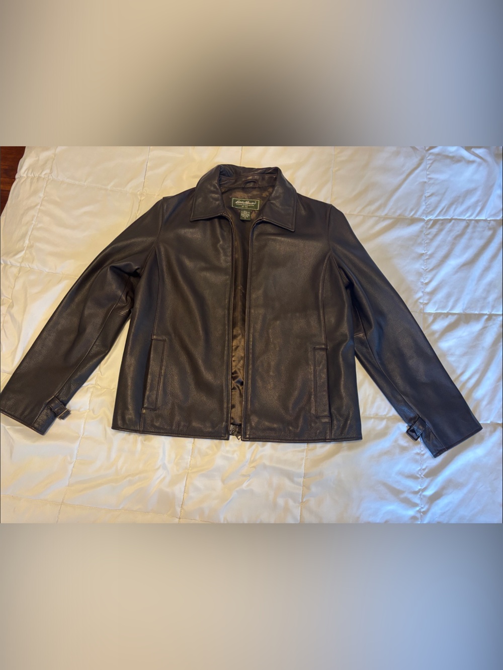 Eddie Bauer Brown Leather Zip-Front Jacket